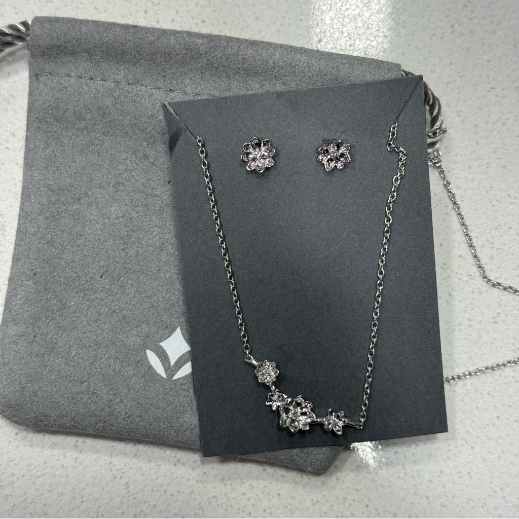 Brilliant Earth Magnolia Sterling Silver & Diamond Earring And Necklace Set
